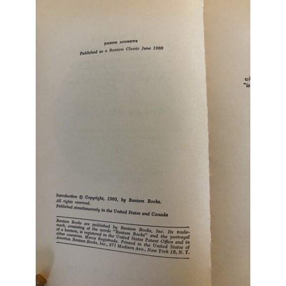 Joseph Andrews By Henry Fielding 1960 Bantam Classics Vintage Paperback - Picture 3 of 3